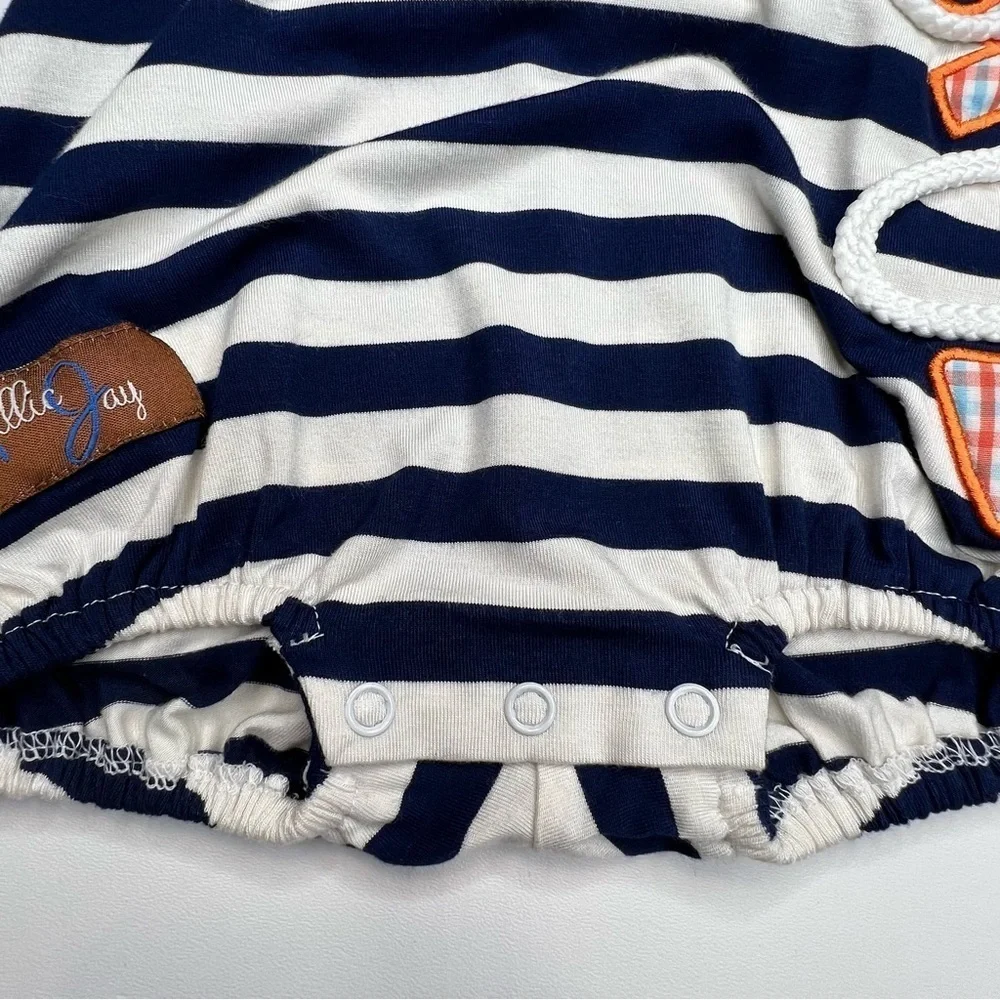 Nautical Anchor Bubble Romper Baby 3M Navy Stripe NWT Millie Jay